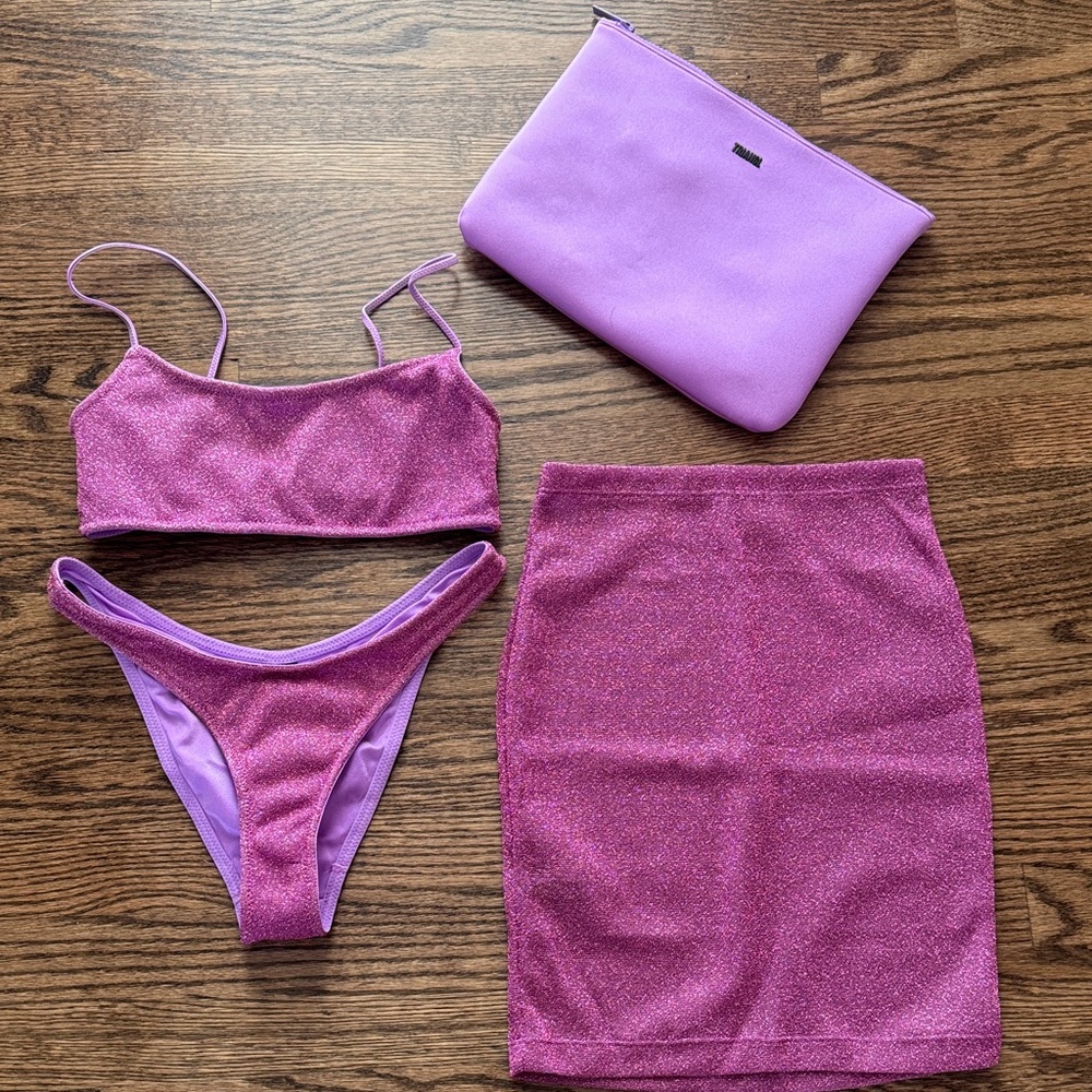 Triangl Sparkle Purple Bikini Set with Pouch & Skirt